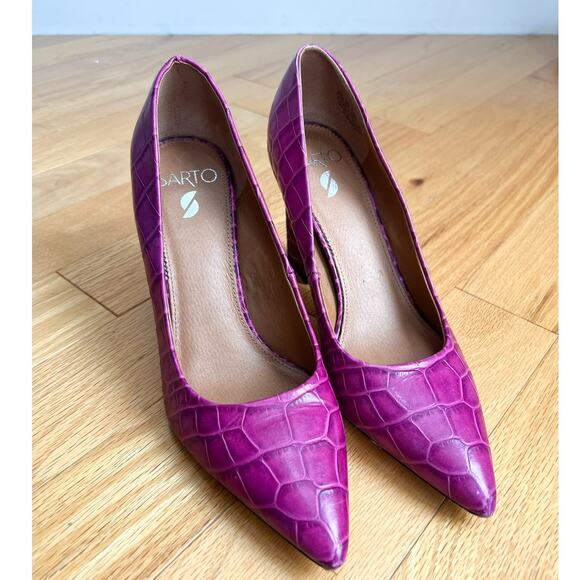 Franco Sarto Sasha Pink Fuchsia Block Heels 8.5 Croc 3.5" Heel Pointed Toe Heel - Picture 2 of 8